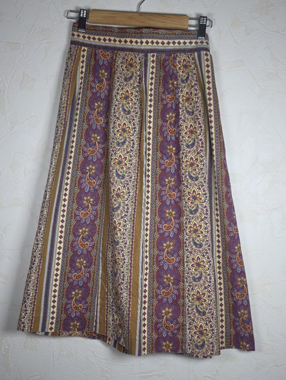 Vintage 1970s Handmade Paisley Border Print Midi Skirt Boho Hippie Prairie Small - Picture 2 of 3